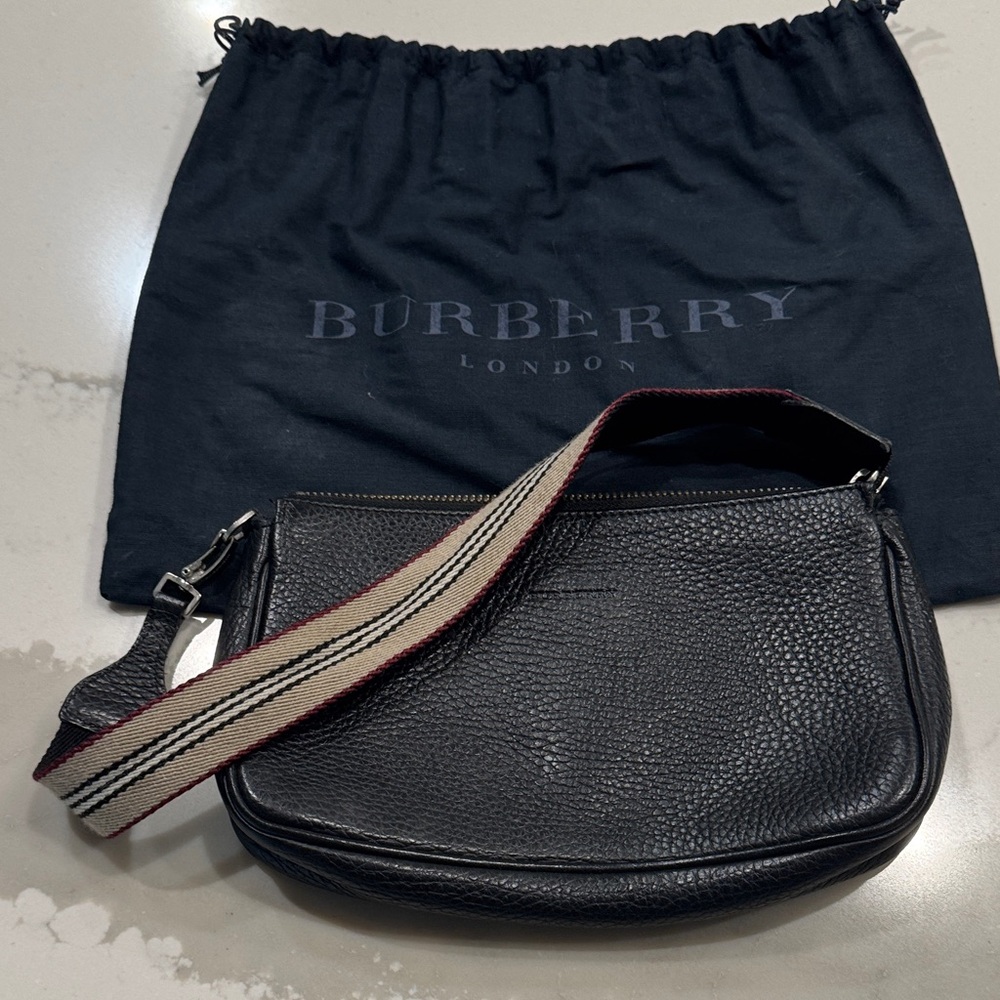 Burberry Black Mini Bag with Striped Strap